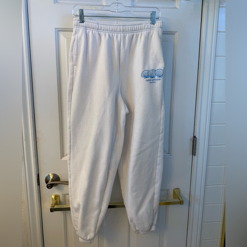 Pacific Sunwear White Sweatpants with Blue Logo
